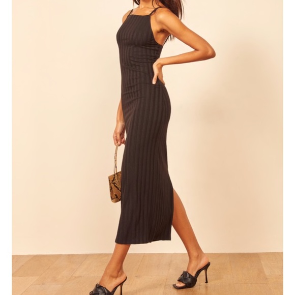 NWT REFORMATION Black Rhine Midi Length Dress - Picture 2 of 7